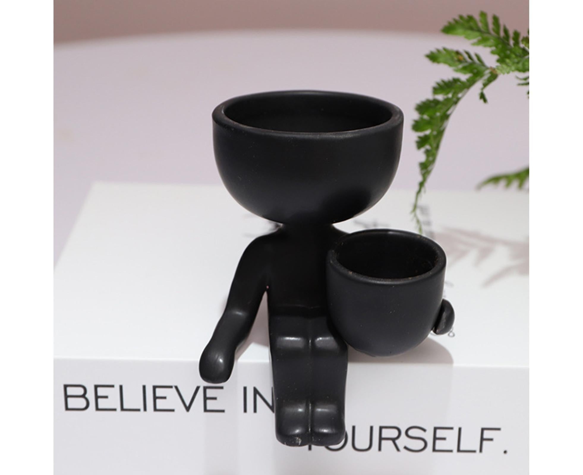 Glazed Flower Vase Simple Shatterproof Humanoid Design Flower Container Gardening Tools- 4 โ image 3