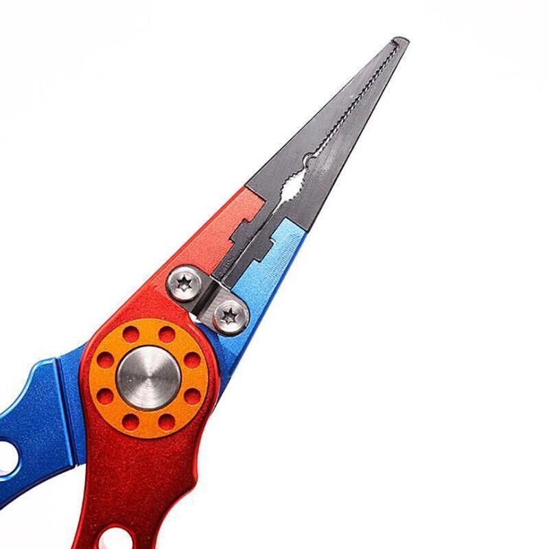 Aluminium Fishing Pliers Hook Remover Line Cutter Braid Mono Split Ring Fish Grip - Blue+Red โ image 4