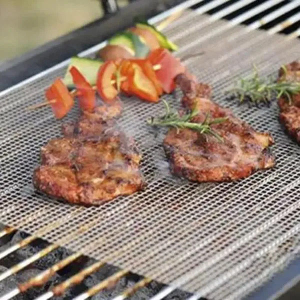 6 Pack Reusable Non-Stick Heat Resistant BBQ Grill Mesh Mats for Gas Charcoal Grills Oven Camping Outdoor Cooking, Silver 30 × 40 cm — image 2