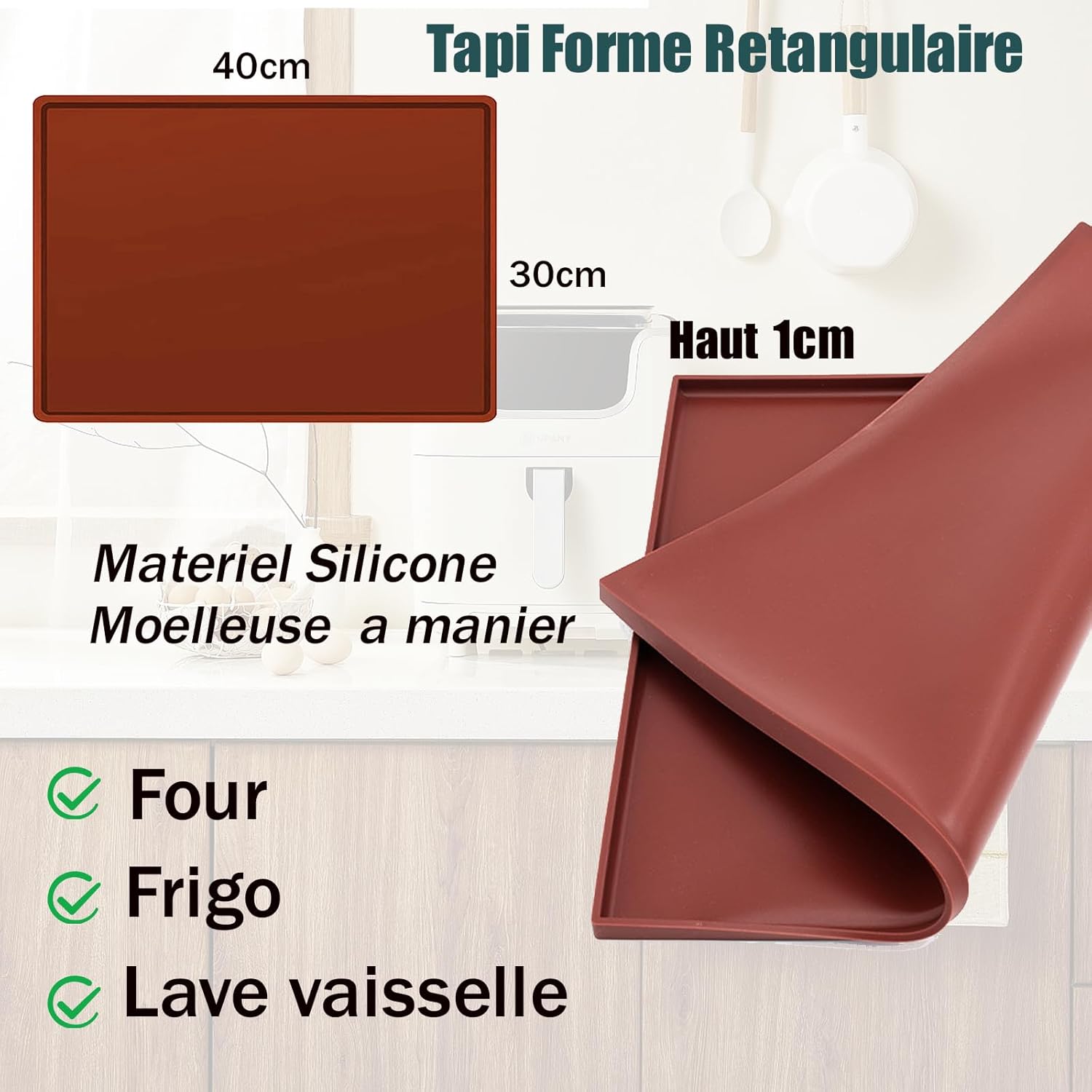 Silicone Sponge Cake Mat 30x40x1cm Swiss Roll Baking Mat for Rolling - Flexible with Rim (Brown) Brown — image 2
