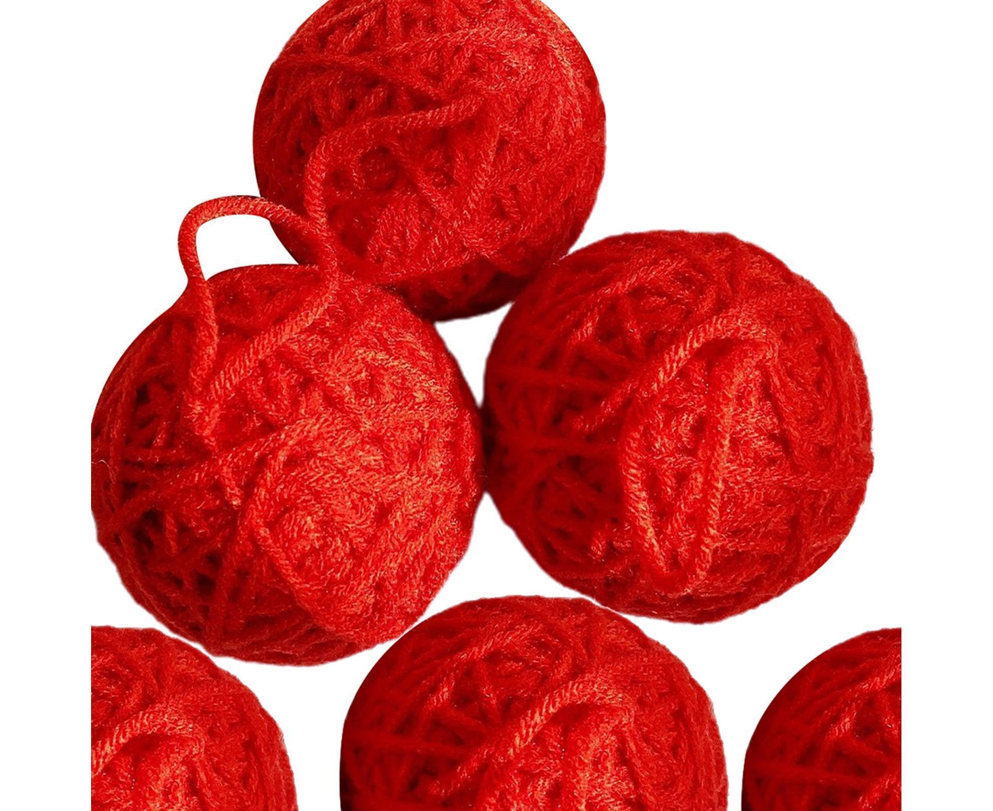 6Pcs Christmas Ball Ornament Handmade Soft Texture Decorate Foam Floral Bouquet Wool Winding Ball for Christmas - Red — image 2