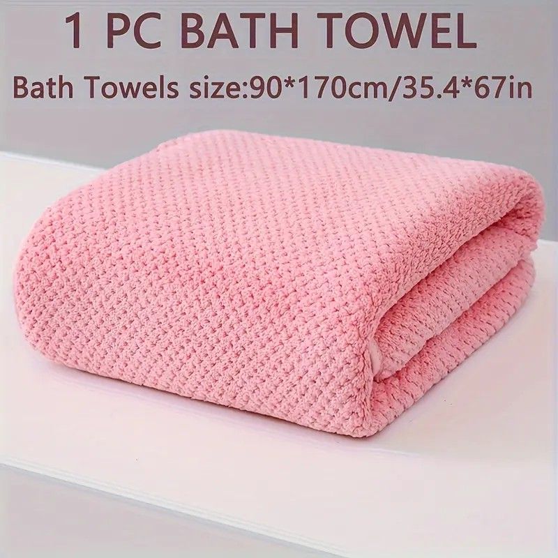 Modern Pineapple Grid Design Ultra-Soft Coral Fleece Bath Towel｜90x170cm Extra Thick Strong Absorption, Suitable for Bathroom, Gym, Hotel, and Home Use.（pink)