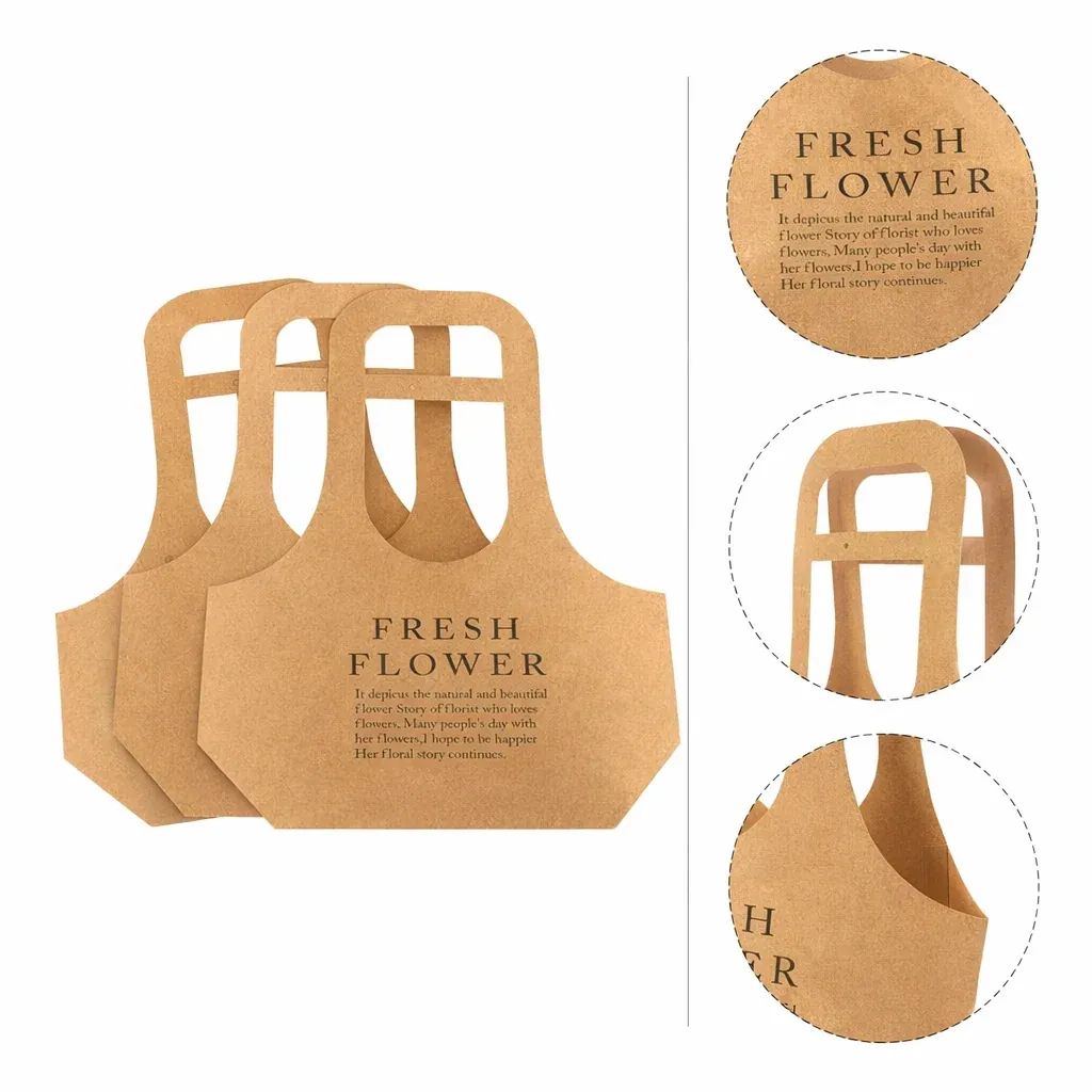 10PCS Handheld Kraft Paper Flower Gift Bags Natural Finish for Bouquets - S โ image 4
