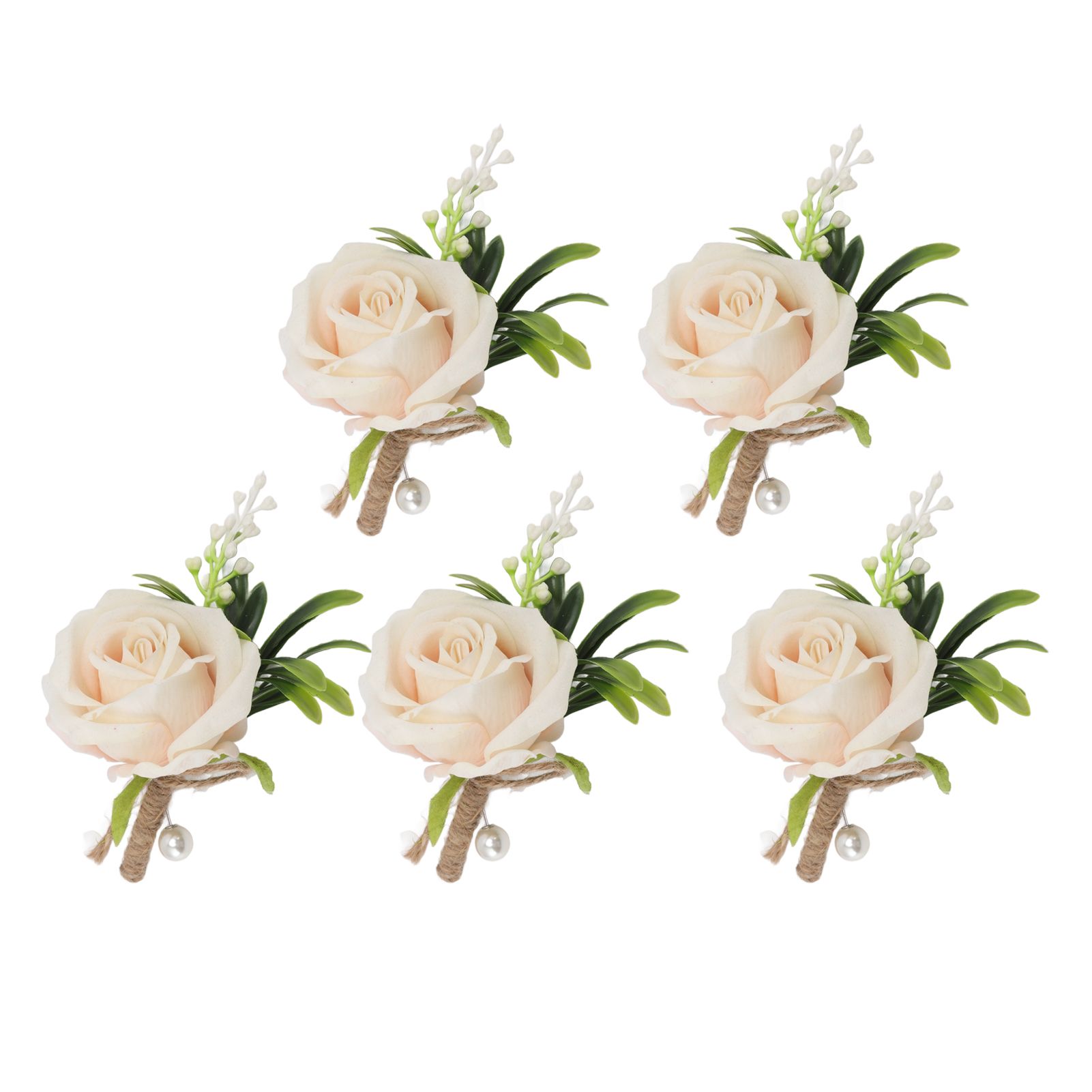 5PCS Wedding Boutonniere Pin Fixed Plastic Artificial Flower Corsage for Bride and Groom Champagne โ image 2