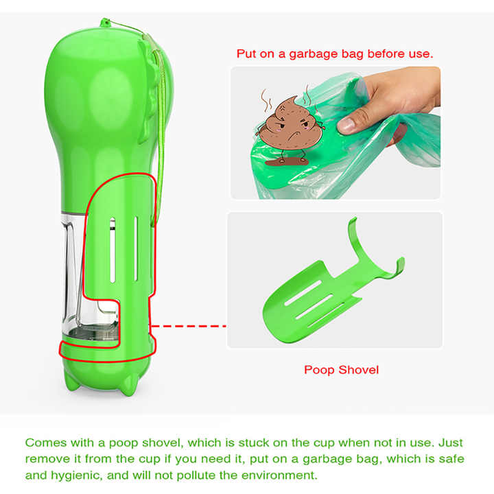 Pink Portable Pet Water Bottle with Waste Bag Dispenser - 300ml Leak-Proof Travel Hydration Solution โ image 3