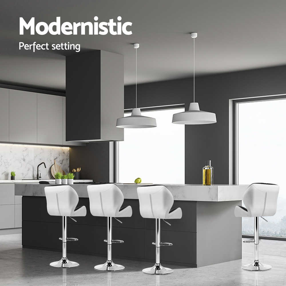 Artiss 4x Bar Stools Gas Lift Padded Leather Black & White — image 6