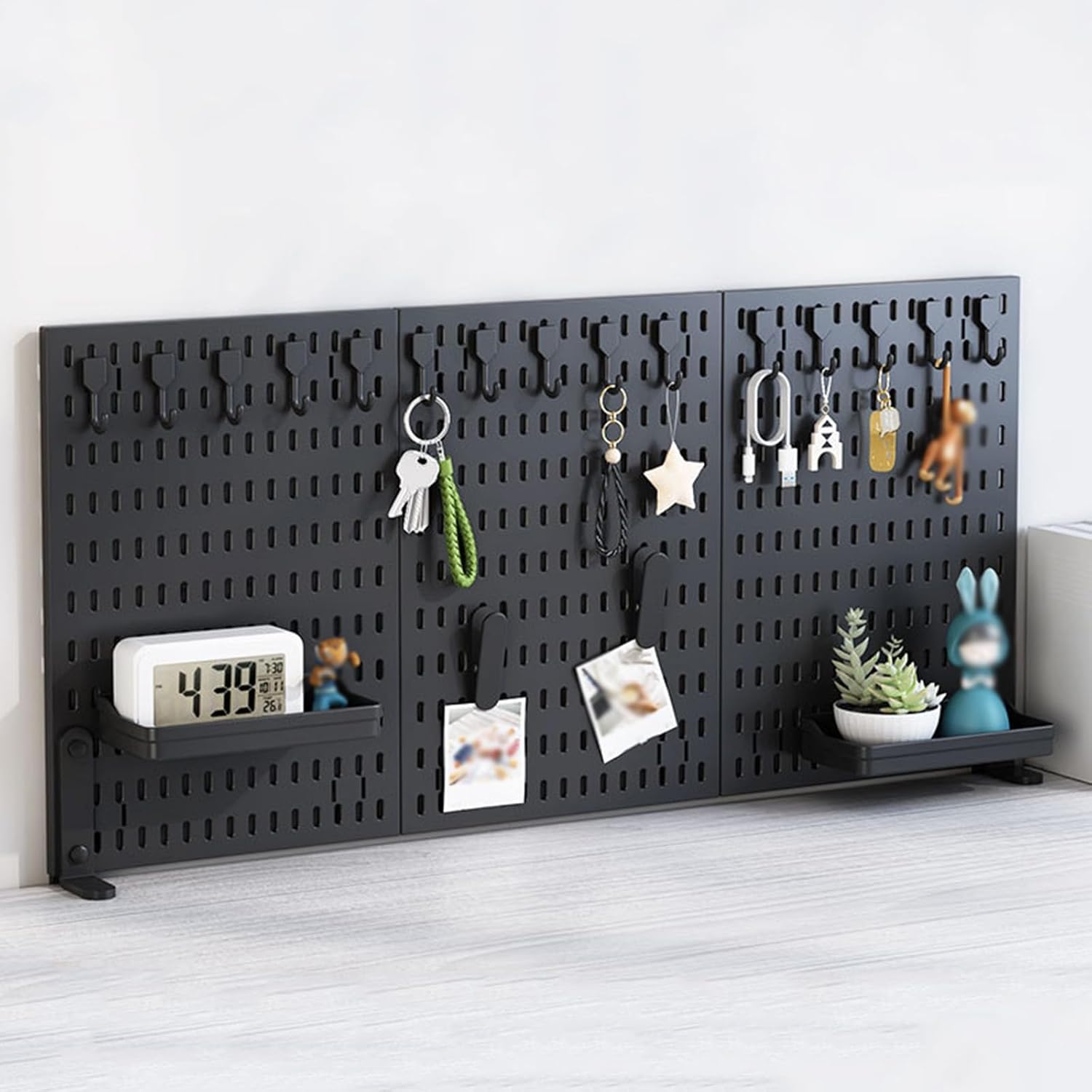 CARLA HOME Desk Pegboard Organizer Kit with Hooks, Tray & Mount Ideal for Office, Gaming Setup & Home Workspace Organization (Black) — image 6