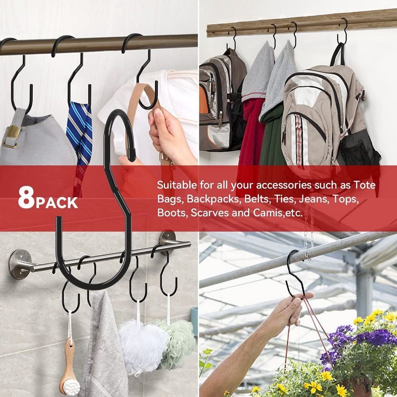 Purse Hanger for Closet, Unique Twist Design Bag Hanger Purse Hooks, 5 inch Large Size Closet Rod Hooks (12 Pack Black) — image 4