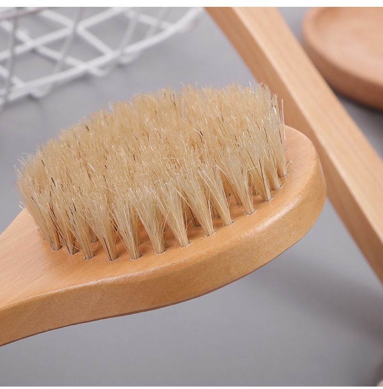 2 pcs Short Handle Dry Bath Body Brush Scrubber, Wood Handle Soft Horsehair Mane Natural Bristles Shower Brush โ image 3