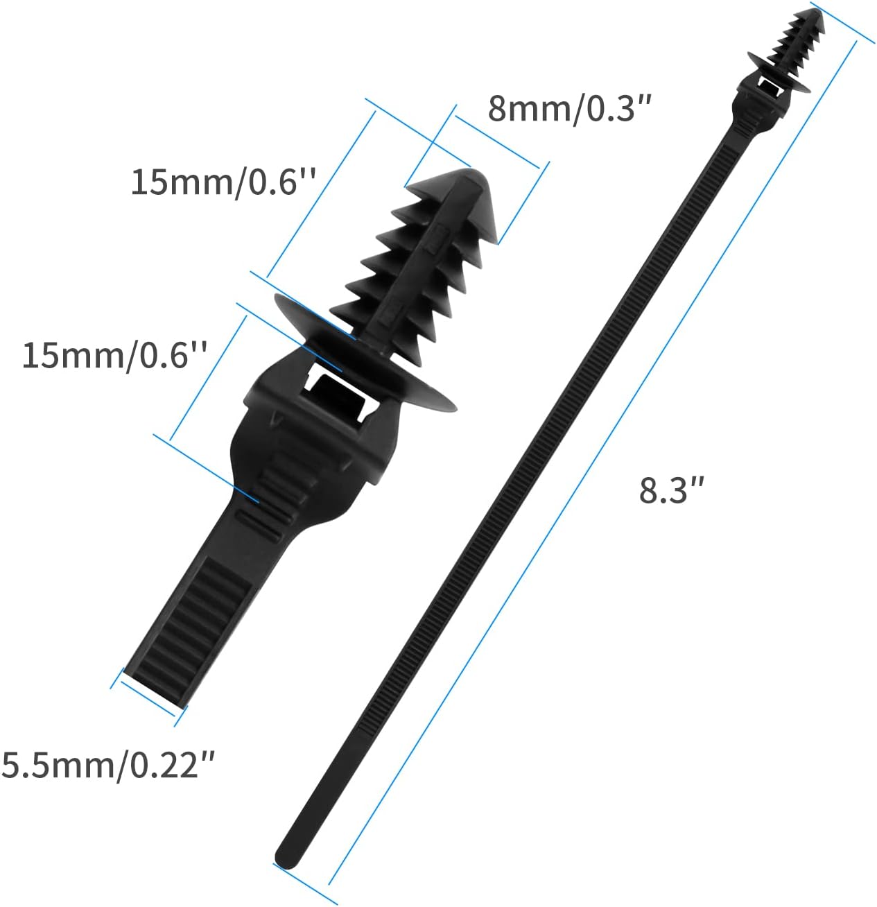 100PCS Fir Tree Nylon Push Mount Zip Ties, Heavy Duty Wire Ties, 2 in 1 Self Locking UV Resistant Assortment for Indoor Wire Tying (8.3"x0.22") — image 2