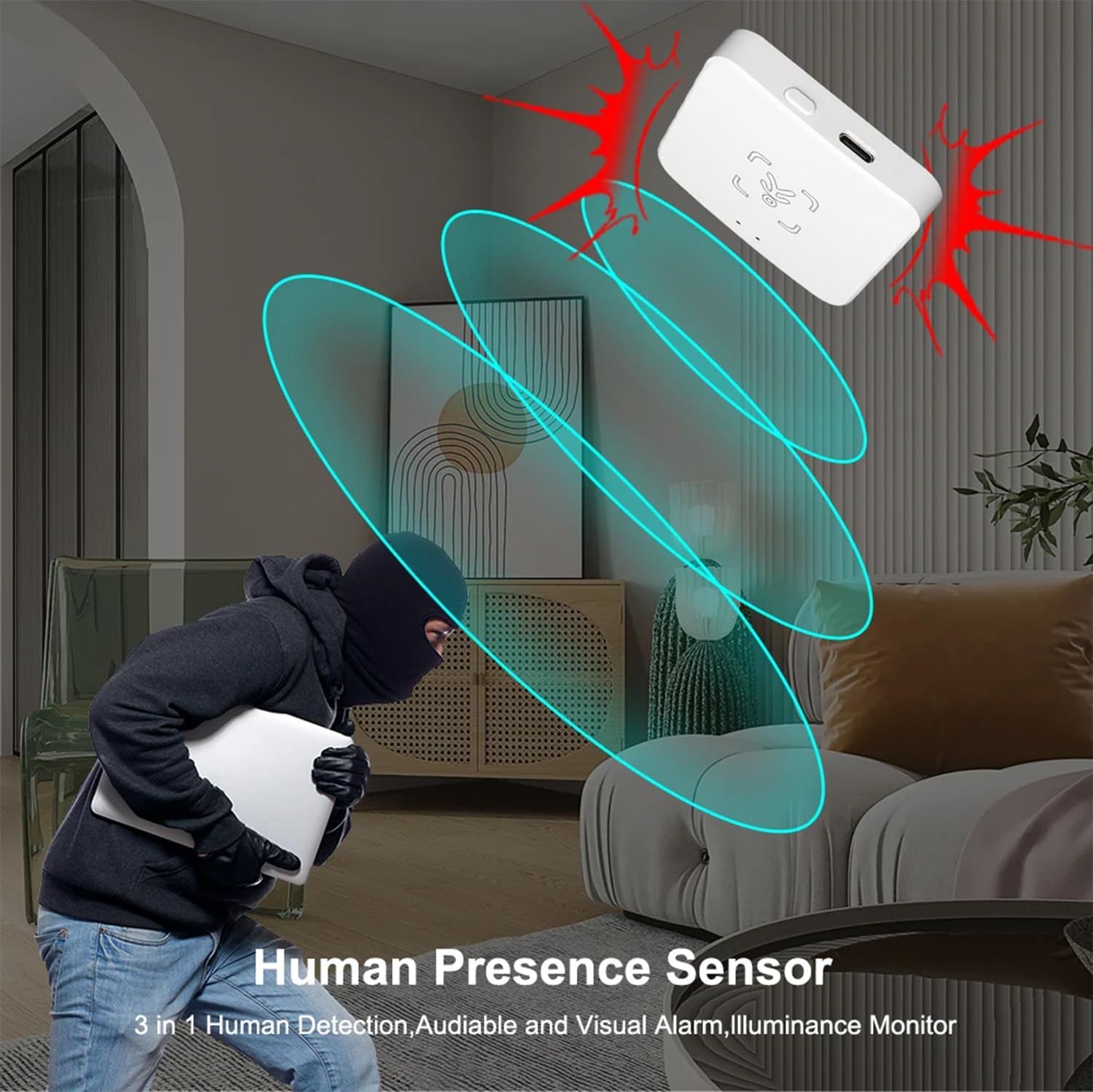 1Pack WiFi Human Presence Sensor: Smart Motion Sensor with App Notification Alerts, mmWave Radar Detector, Zone Positioning, Human Body Exists Sensor for Home Security & Home Automation(White)