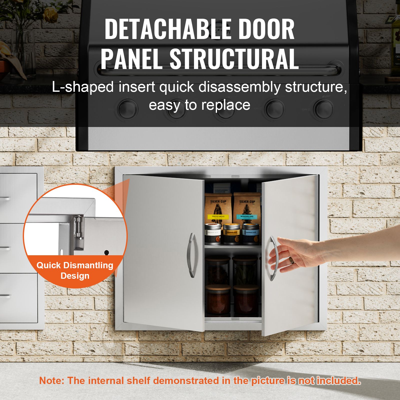 BBQ Access Door, 787 × 609 mm Double Outdoor Kitchen Door, Stainless Steel Flush Mount Door, Double Wall Vertical Door with Handles and Hooks, for BBQ Island — image 4