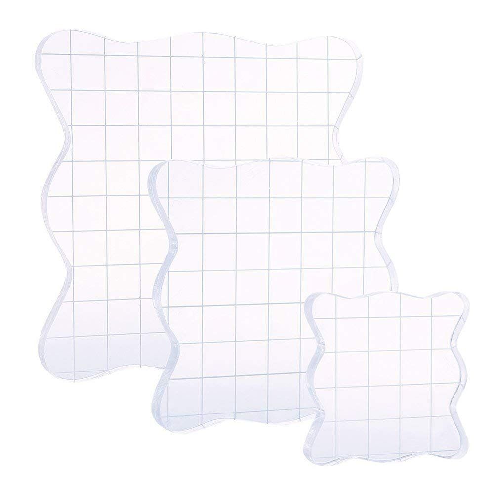 3 Pieces Stamp Blocks with Grid and Grip,Acrylic Clear Stamping Blocks Set Essential Stamping Tools for Scrapbooking Crafts Making
