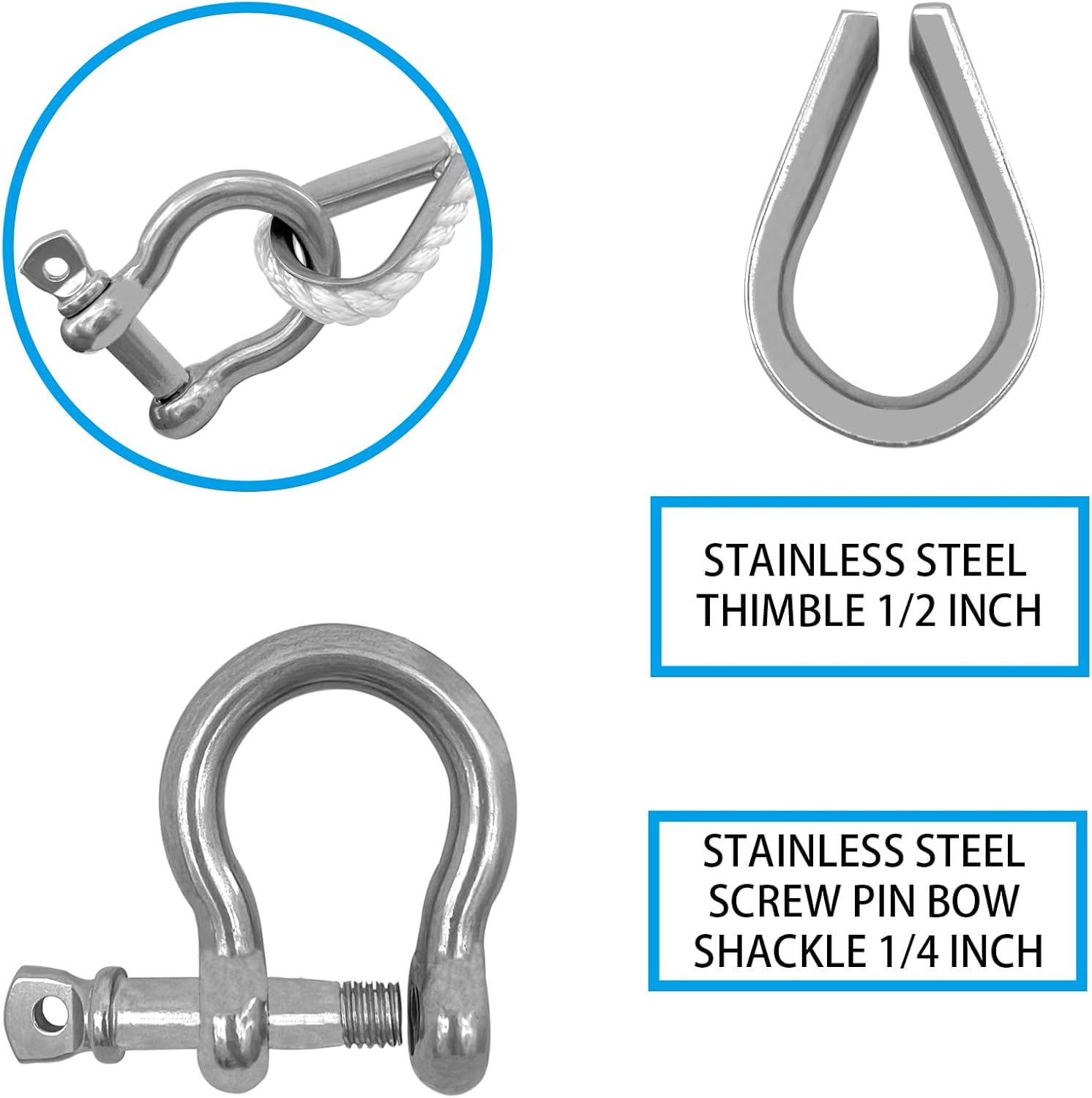 Solid Braid Nylon Anchor Rope (3/8" x 100') Line Boat with Stainless Steel Thimble & Shackle — image 4