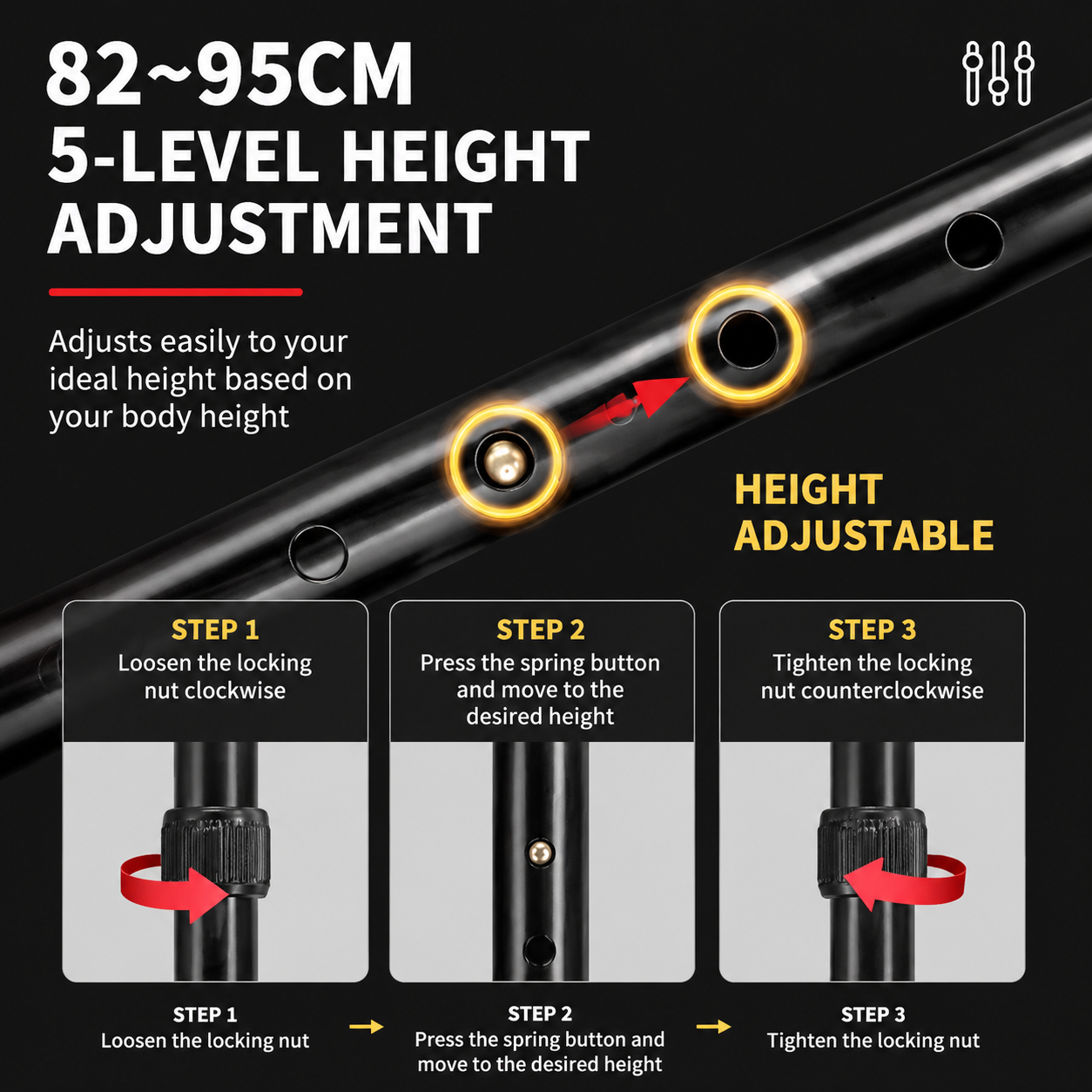 Folding Hiking Stick Brown - Adjustable Aluminum Telescopic Walking Cane, 5-Height Settings 82-95cm, Lightweight Portable Trekking Pole for Seniors โ image 4
