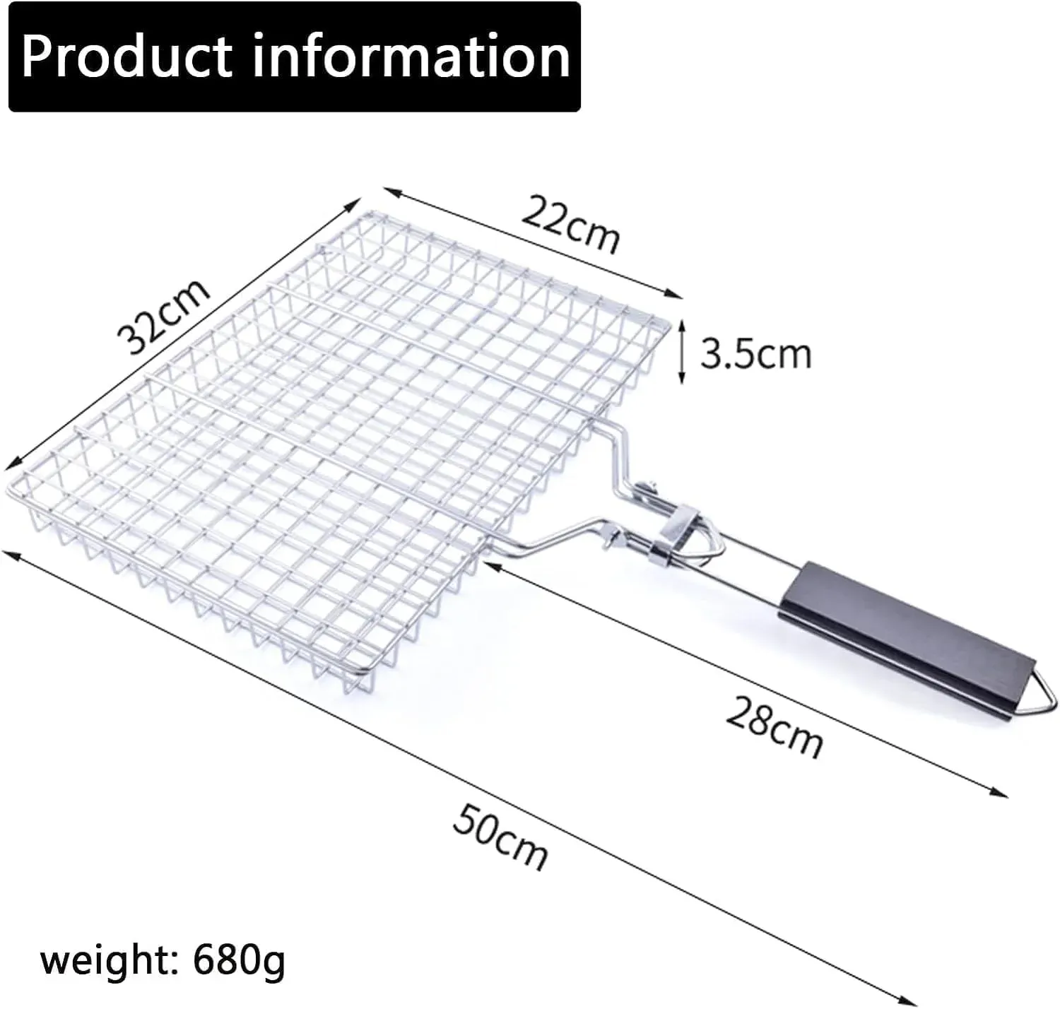 Large Grill Basket Portable Folding BBQ Grilling Rack for Fish Vegetables and Shrimp, Camping Cookouts, for Safe Pet Grooming and Care — image 3