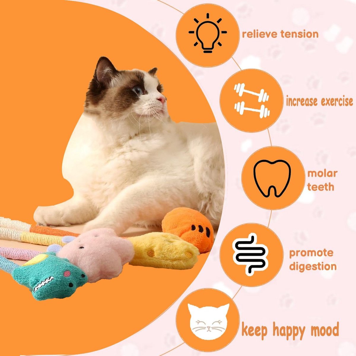 Cat Toys - 4 Pieces Cat Teeth Cleaning Toys - Cat Toy Chew Ropes - Toys For Cats - Indoor/Outdoor Interactive Ropes & Catnip Toys - with Catnip - for — image 3