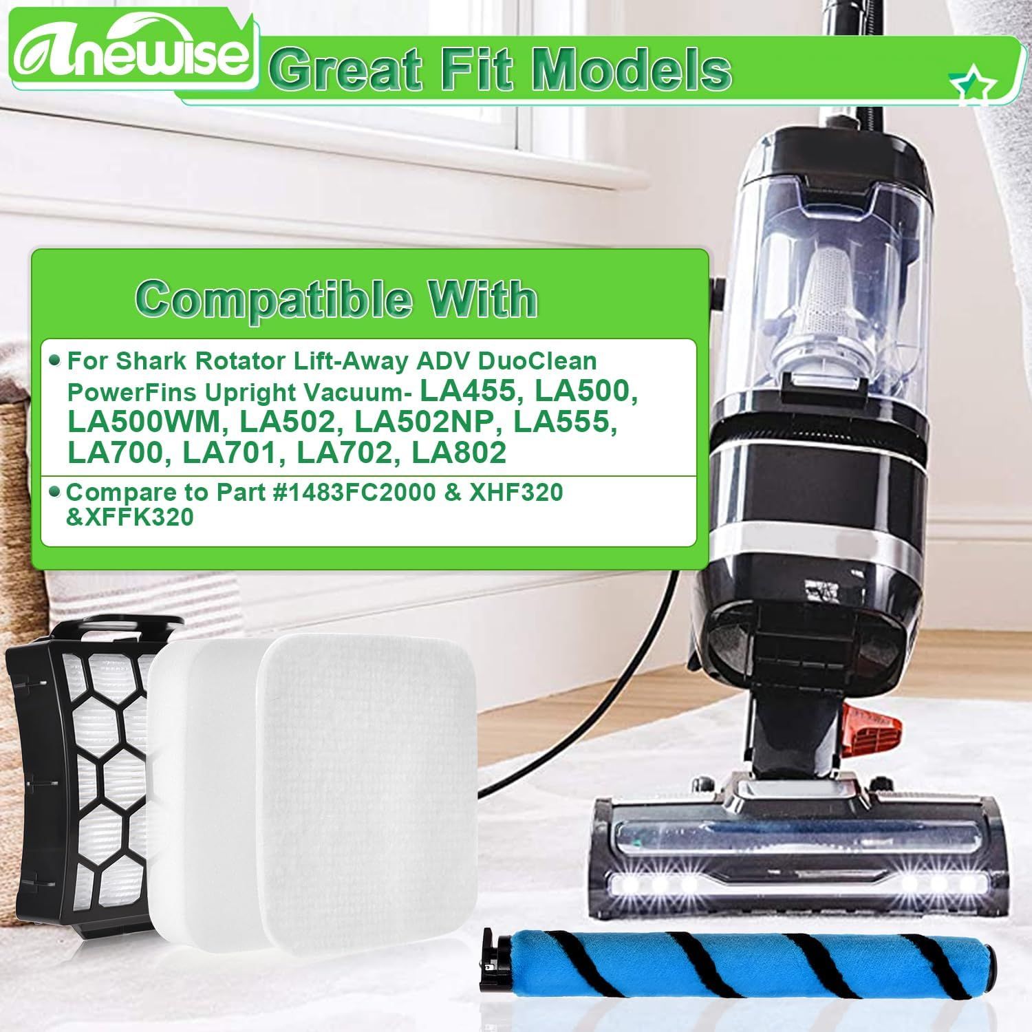 ilter Brush or Shark Rotator Lit-Away DuoClean LA702 LA802 LA502 LA502NP LA500 LA500WM LA455 LA700 LA555 LA701 Upright Vacuum, 1 Brush, 2+4 ilters, Part — image 3