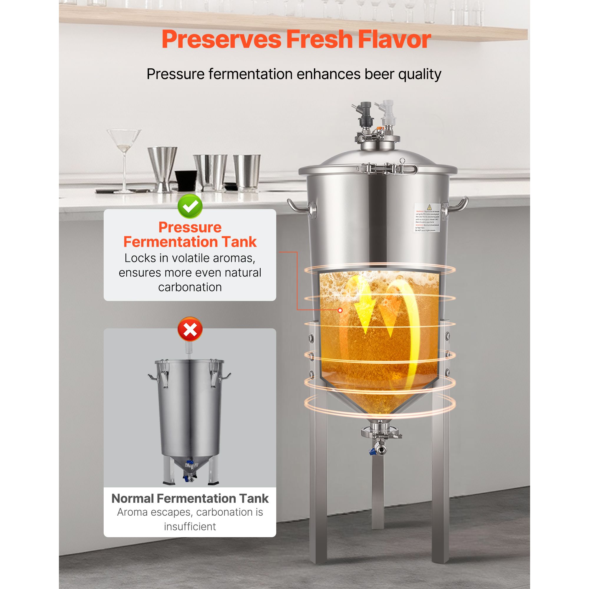 Stainless Steel Conical Fermenter, 8 Gal/30L Home Brewing Fermenation Tank, Brew Bucket Fermentor with Conical Bottom, 3 Adjustable Legs, Lid, Handle & — image 2