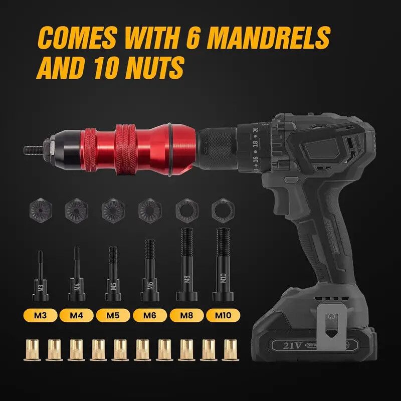 Professional Electric Drill Tool Rivet Rivnut Nut Gun Adapter Insert Tool M3-M10 โ image 4