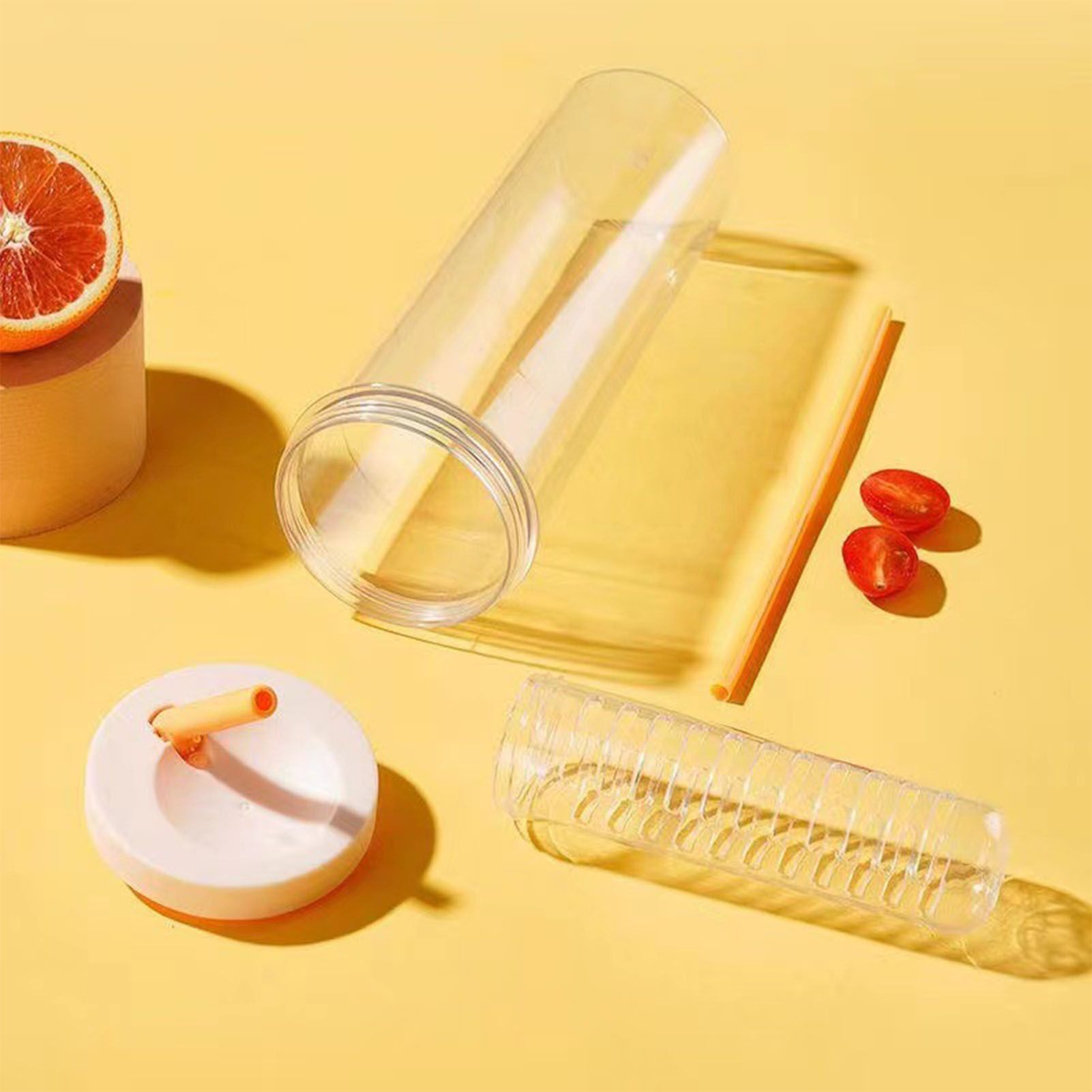 700ml Straw Cup Transparent Plastic Water Bottle with Straw Portable Juice Cup Drinking Bottle Pale Yellow — image 6