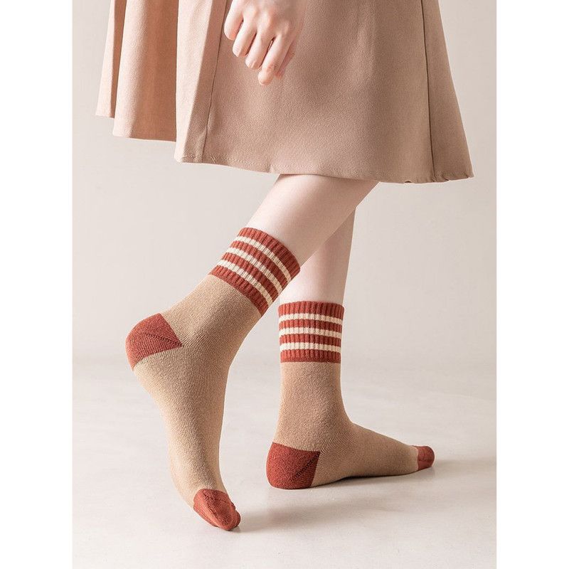 5 Pairs Womens Retro Stripe Crew Socks Soft Cotton Mid Calf Casual Daily Wear Socks Multipack — image 2
