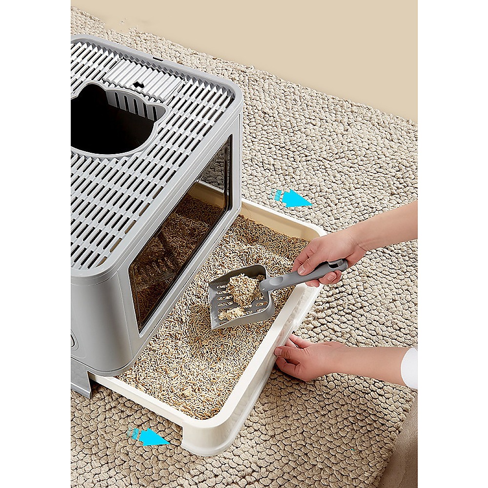 Jumbo Hooded Cat Litter Box Tray Pet Kitty Toilet for Large Cats w Hair Grooming โ image 5