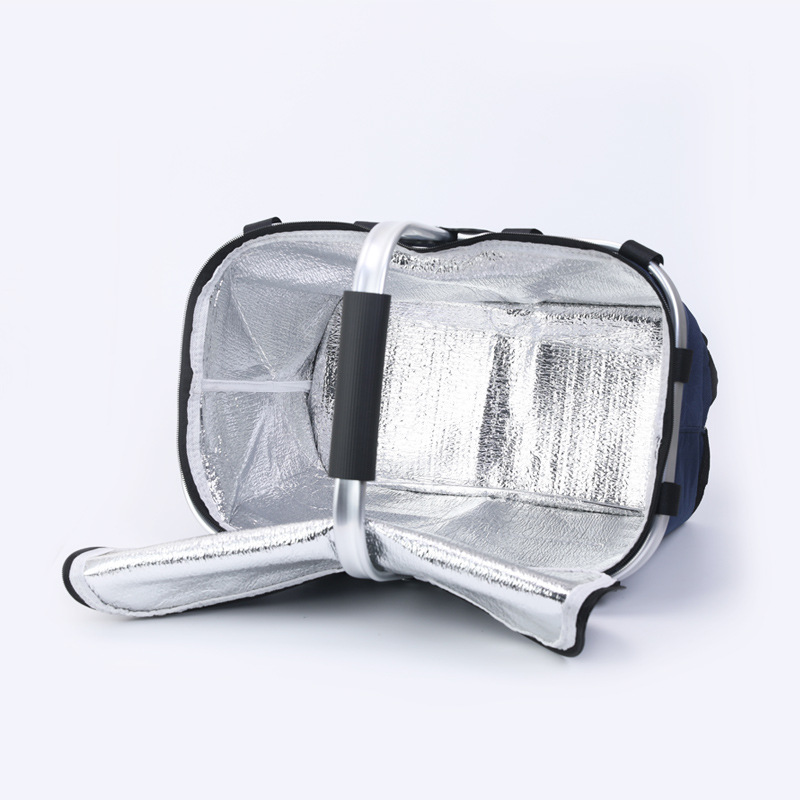 Blue Portable Picnic Basket - Foldable Insulated Outdoor Shopping Basket, Meal Delivery & Takeout Carrier — image 3