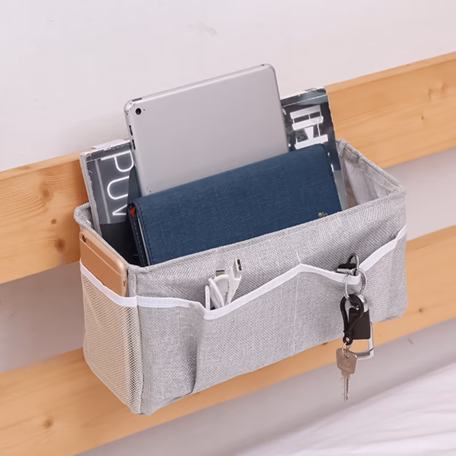 Bedside Caddy, Bedside Storage Bag Hanging Organizer for Bunk and Hospital Beds,Dorm Rooms Bed Rails,Can be Placed, Dark Grey, 31 × 11 × 16 cm — image 5