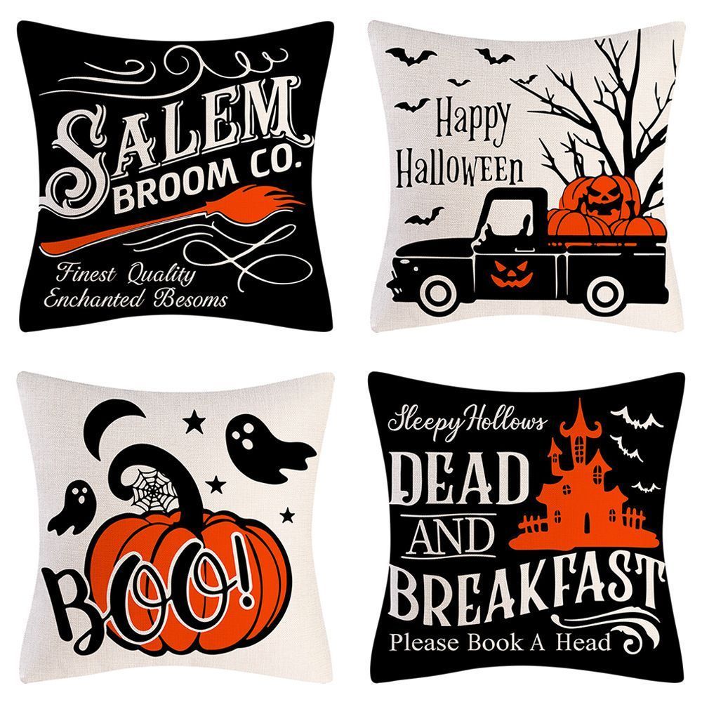 4PC Pillow Cover For Festival Decoration, Halloween & Christmas Home Display, Style 31, Suitable For Sofa, Living Room, Bedroom, 45x45cm Does Not Include