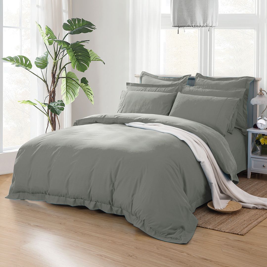 1000TC Tailored King Single Size Grey Duvet Quilt Cover Set โ image 2