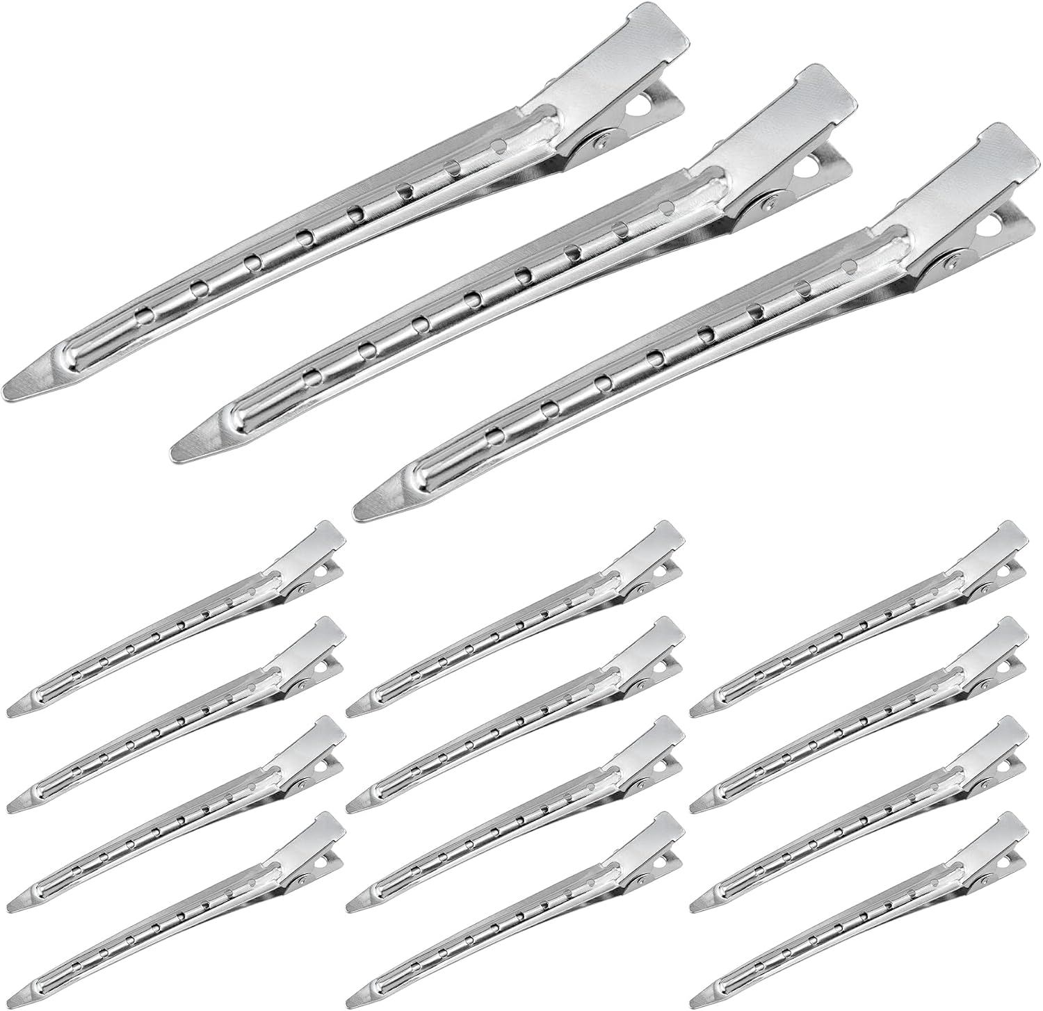 15 PCS Duck Bill Hair Clips Silver Metal Alligator Styling Clips for Hair Sectioning and Curling, No-Trace Non-Slip Design with Holes for Salon and Home Hair Styling (Silver)