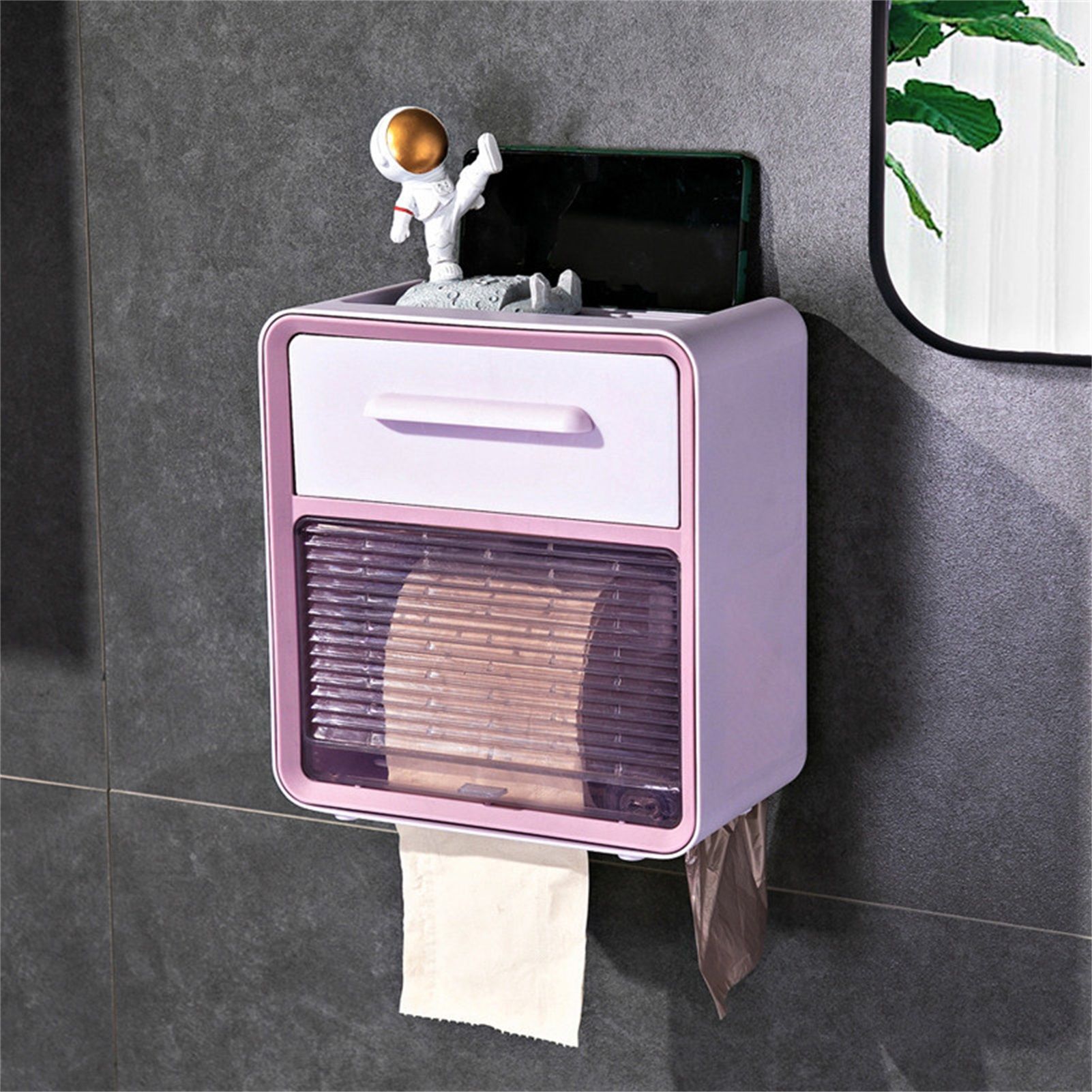 Toilet Paper Roll Box Waterproof Wall Mount Toilet Tissue Holder No Punch Bathroom Tissue Roll Box Double Layer Purple โ image 4