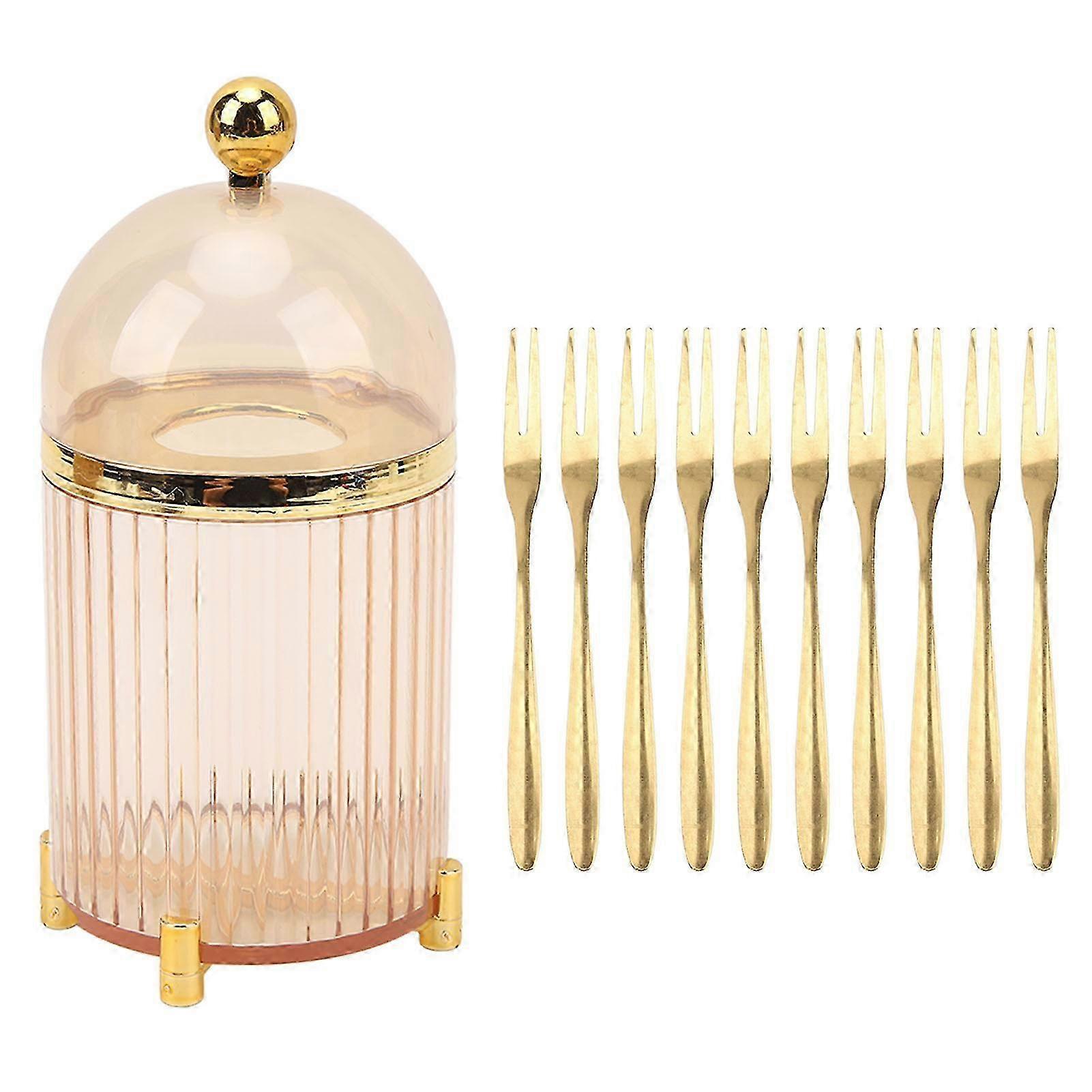 10pcs Stainless Steel Mini Forks Set with Storage Jar for Dessert & Salad