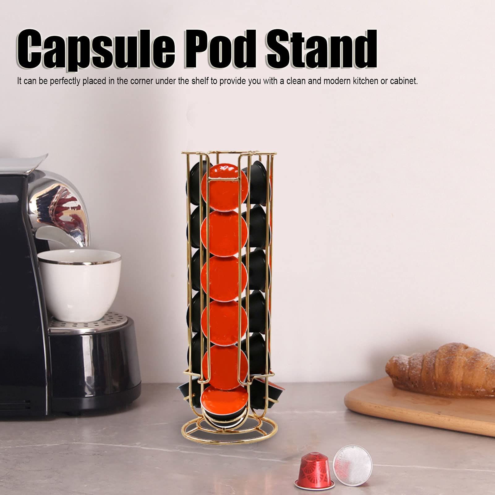 Capsule Pod Holder, Coffee Capsule Organizer Coffee Capsule Holder Storage Rack Shelf Stand Coffeeware Suitable For Use In (Gold) — image 2
