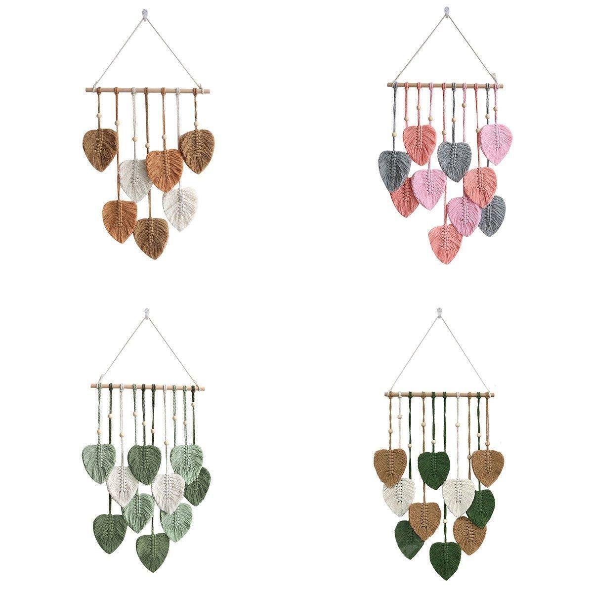 Handmade Braided Cotton Rope Leaves Wall Hanging Home Decoration Ornament - Khaki — image 3