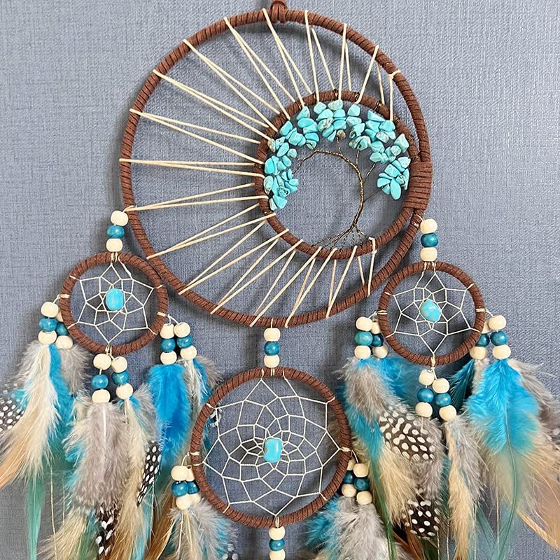 Blue Brown Feather Dream Catchers for Bedroom, Small Wall Hanging Dream Catchers for Kids Boys Girls Bedroom — image 3