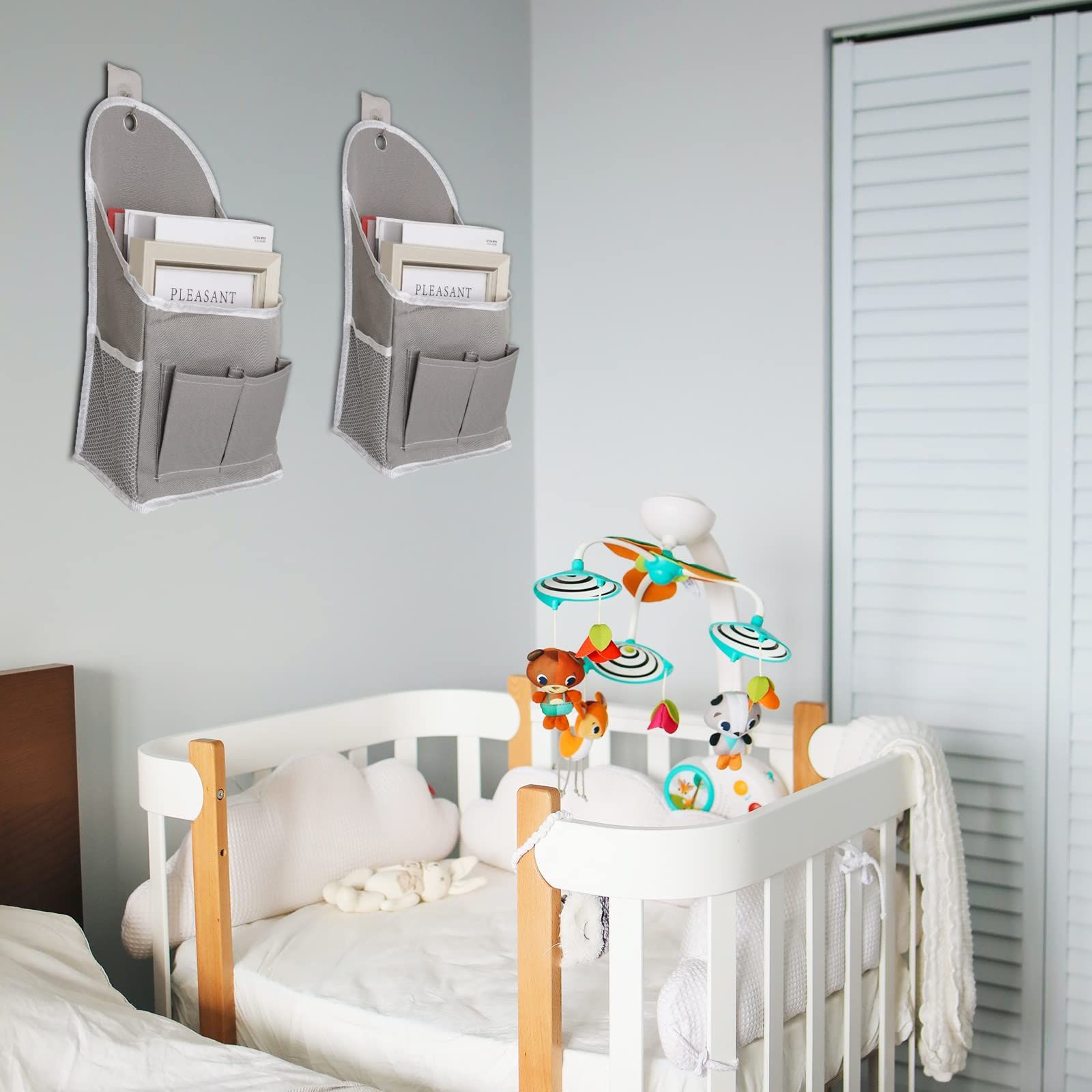 2pc Fabric Wall Organizer, Waterproof Hanging Bag for Closet Door Bedroom Bathroom Office Home Kitchen(Grey) — image 2