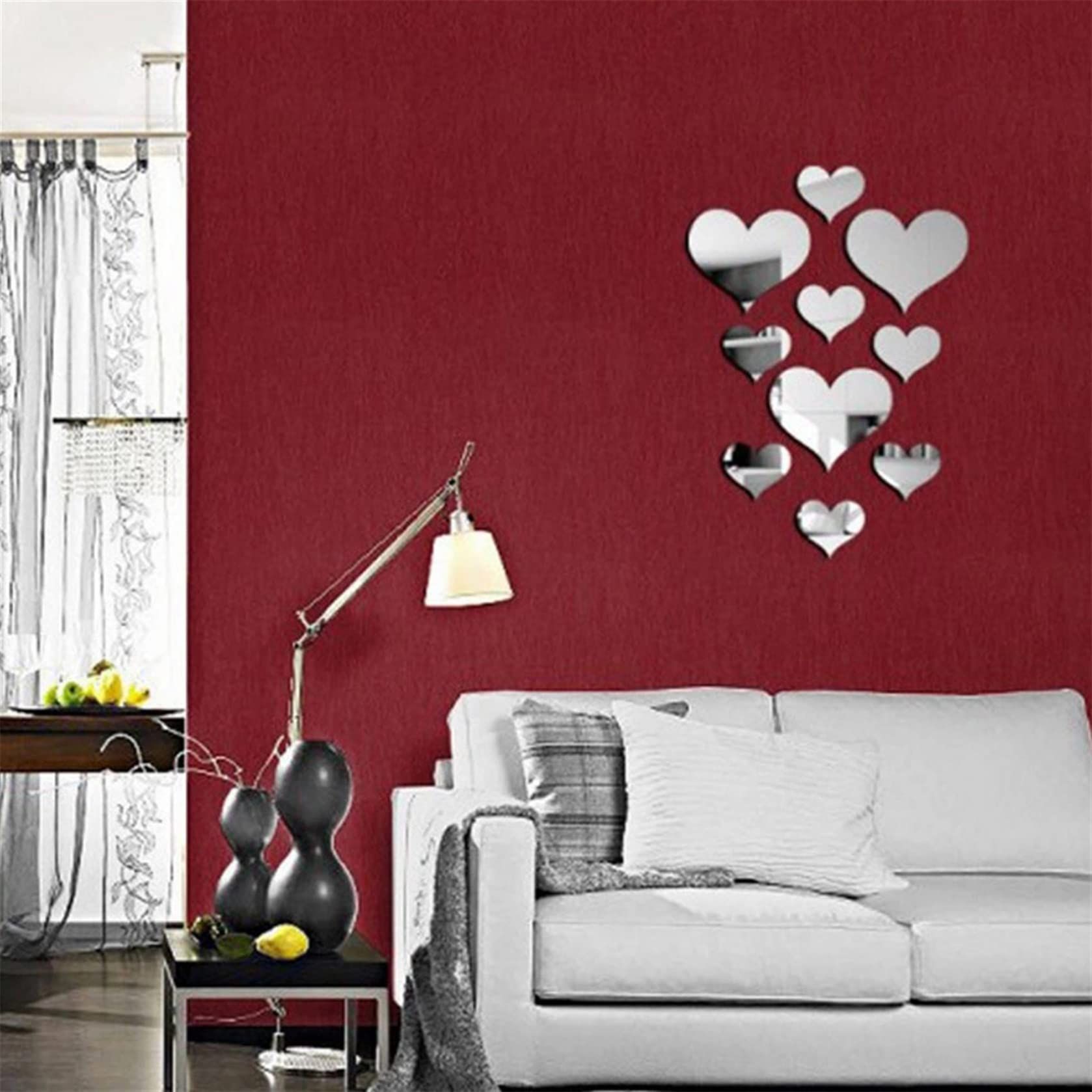 10 pieces of 3D heart-shaped mirror wall stickers self-adhesive mirror wall stickers detachable mirror decoration DIY โ image 3