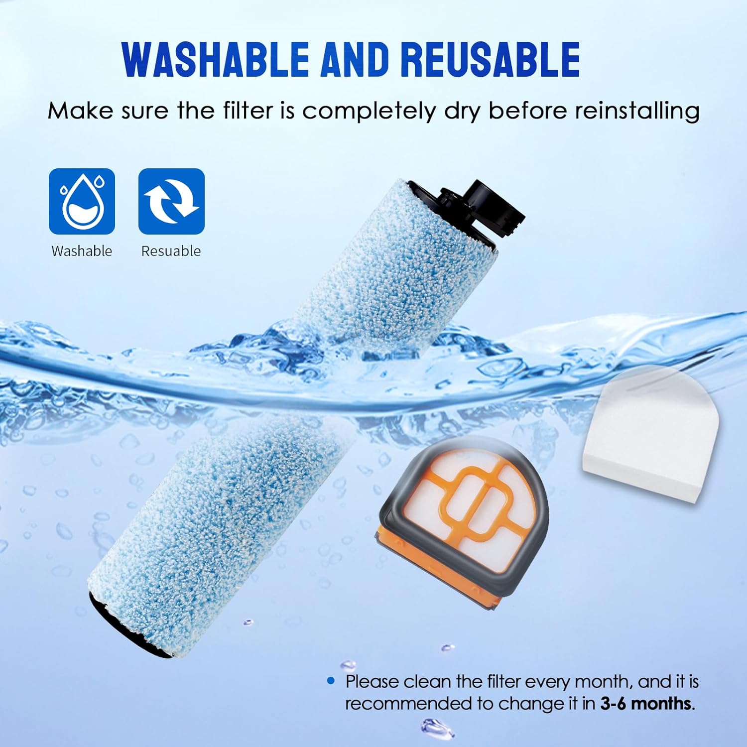 9 Pack Replacement Roller Brush and Foam Filters Kit Compatible with Shark WD161,WD261,AW261,3-in-1 Corded Vacuum Cleaner and All-in-One Cordless Hardfloor — image 6