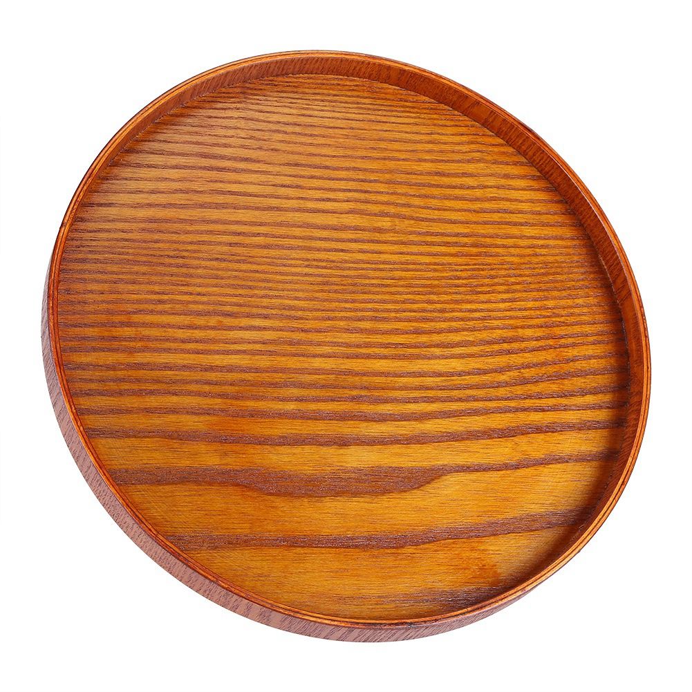 Round Natural Wood Serving Tray Wooden Plate Tea Food Server Dishes Water Drink Platter 27cm — image 2