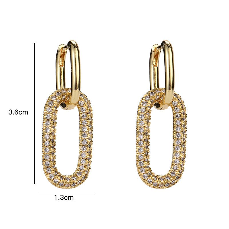 Chain Link Dangle Earrings for Women with Cubic Zirconia Stones – Gold Plated Square Oval Round U Shape — image 5