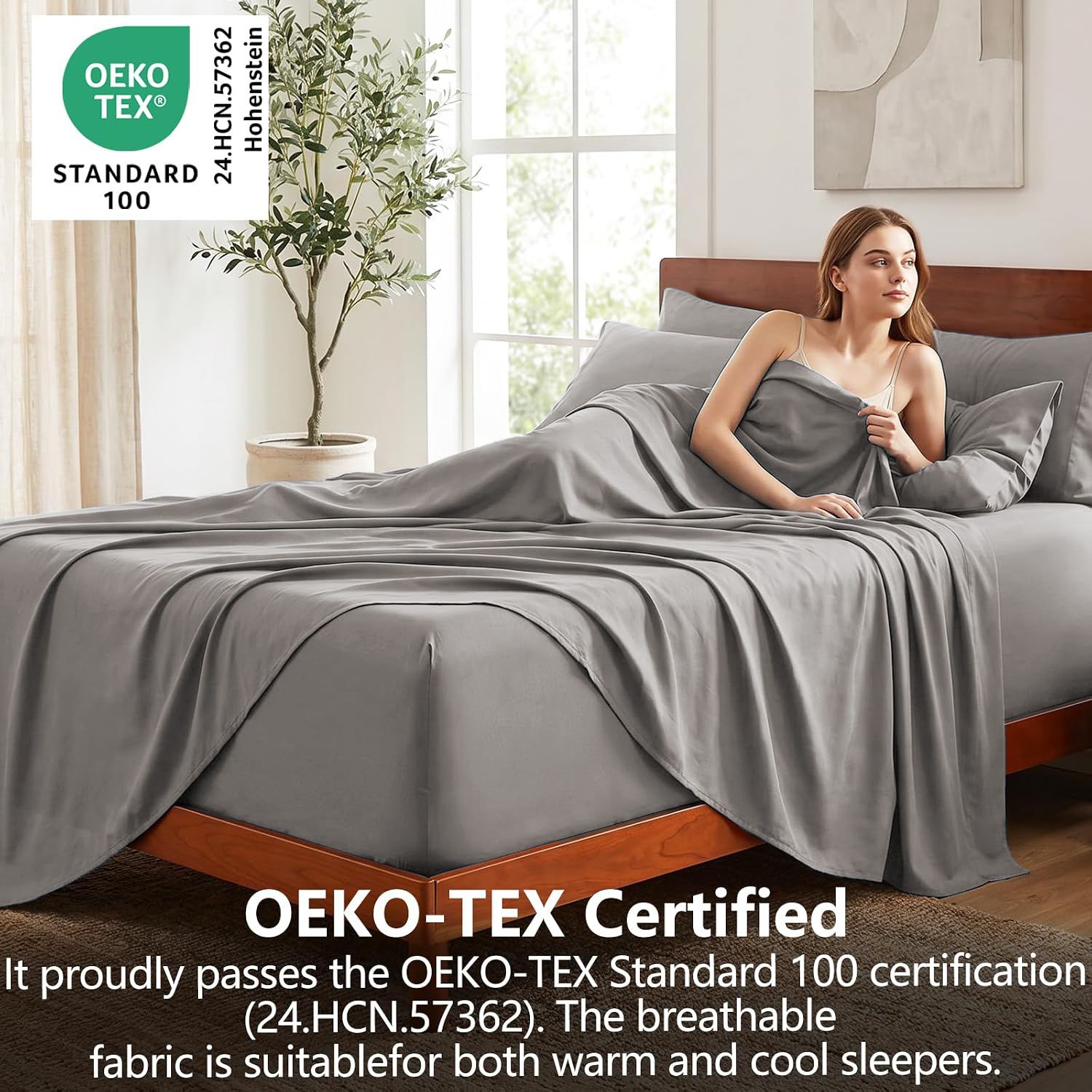 Hotel Soft Bed Sheet Set- Bedding Sheets & Pillowcases -Breathable Bedding - Wrinkle, Fade, Stain Resistant-Deep Pocket Flat Fitted Bed Sheet Set(Grey,King — image 3