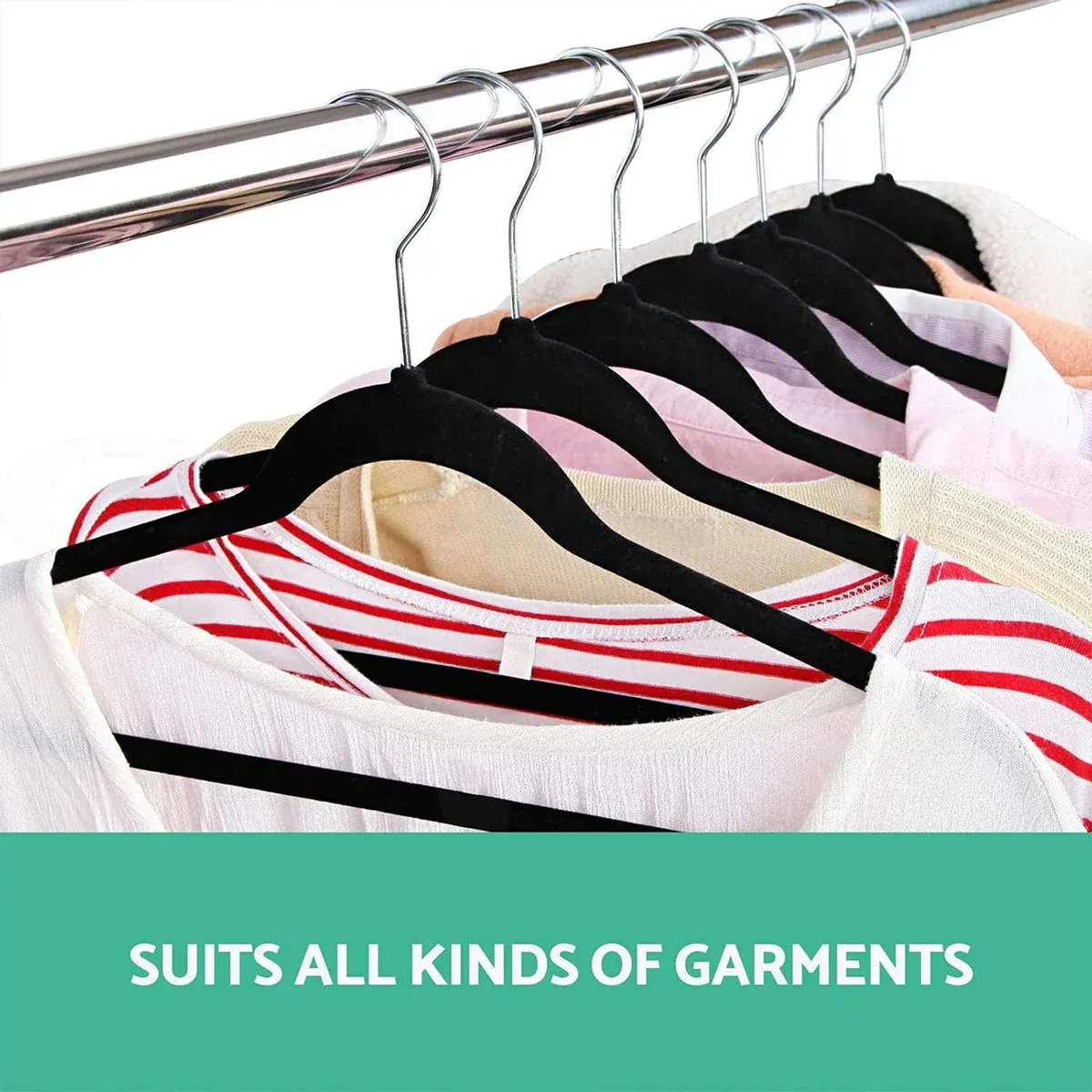 Garment Hangers Set 50PCS Flocking Style 45cm Black Non Slip Clothes Rack Closet — image 5