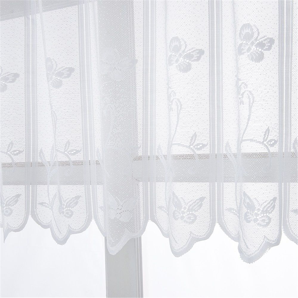 2 Pcs Rod Pocket polyester Curtain White Mesh Window Kitchen Embroidery Floral Voile Curtain forKitchen Cafe Dinning Bath Room, 130*45cm(Only curtains) — image 4