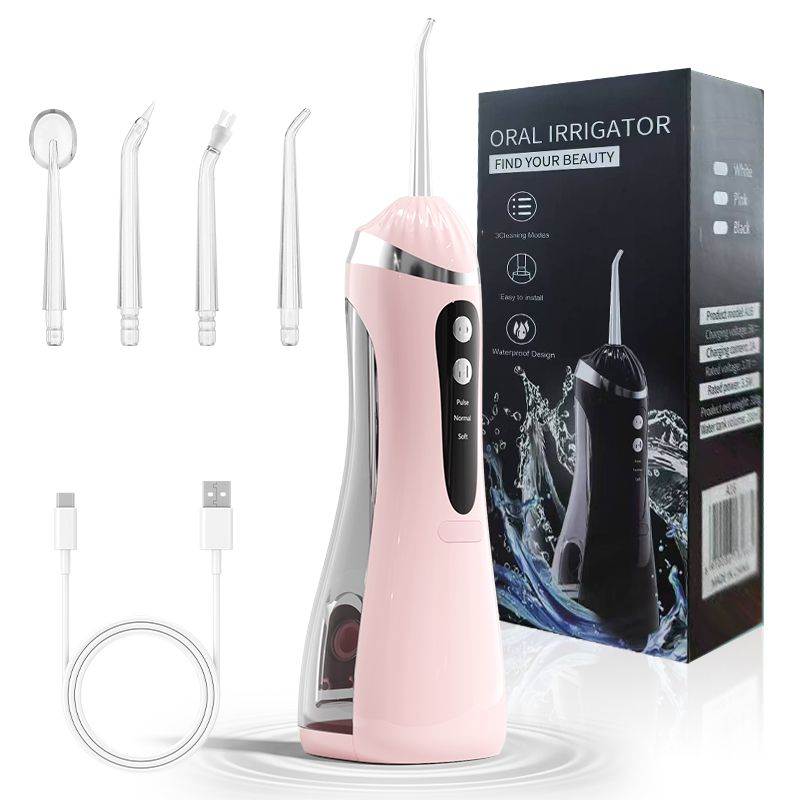 Portable Electric Water Flosser, 3-Speed High-Pressure, Orthodontic Home Oral Care Water Flosser - Pink
