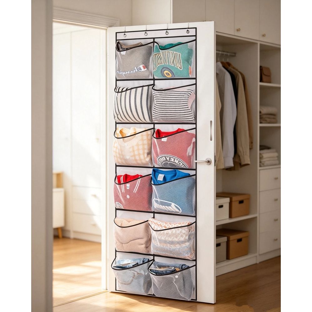 12 Large Mesh Pockets Boots Hanging Storage Shoe Rack for closet shoe organizer shoe rack organizer shoe storage,4 Hooks — image 3