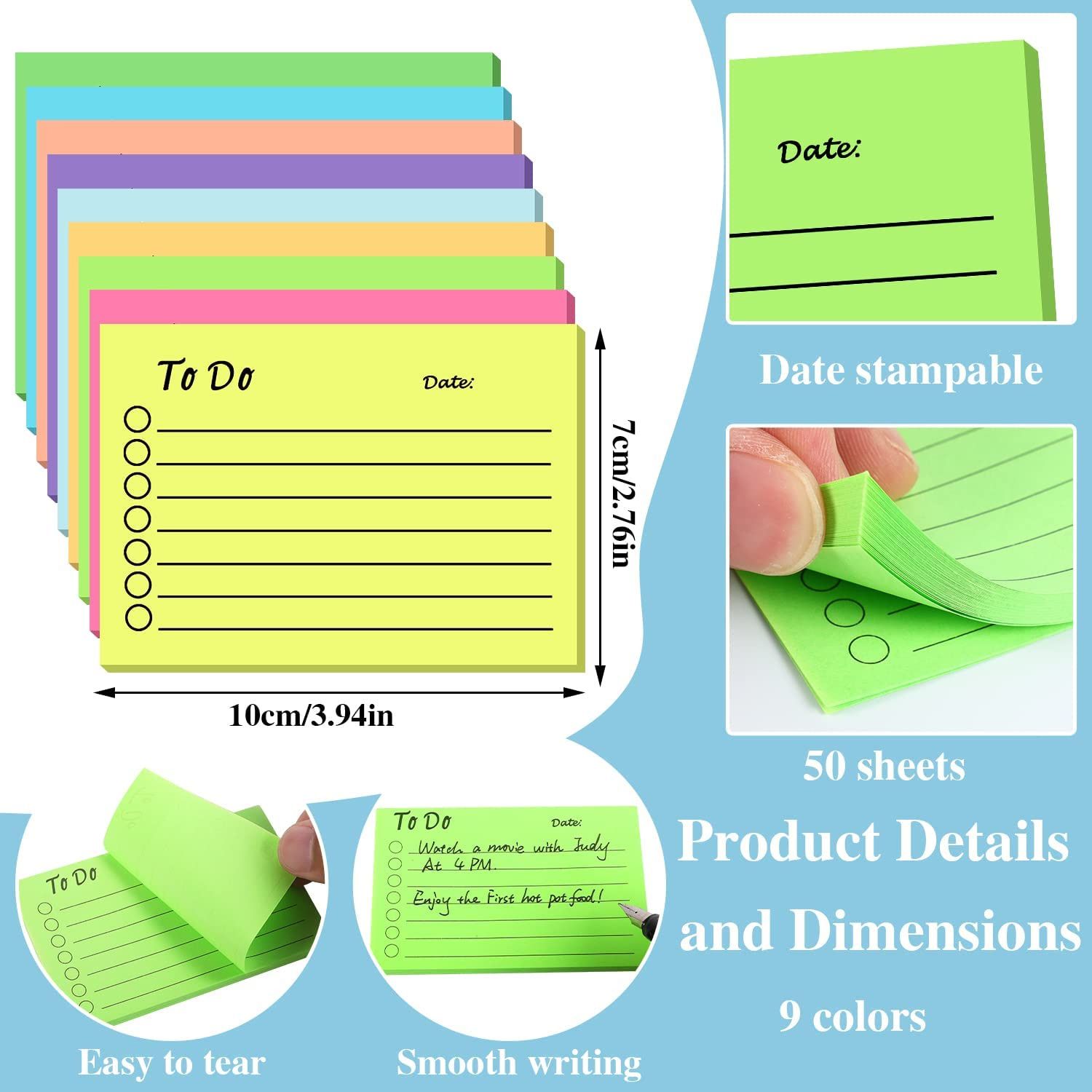 to Do List Sticky Notes Lined Planner Sticky Notes Assorted Colors Self Stick Note Pads Back to School to Do List (9 Pieces) โ image 2