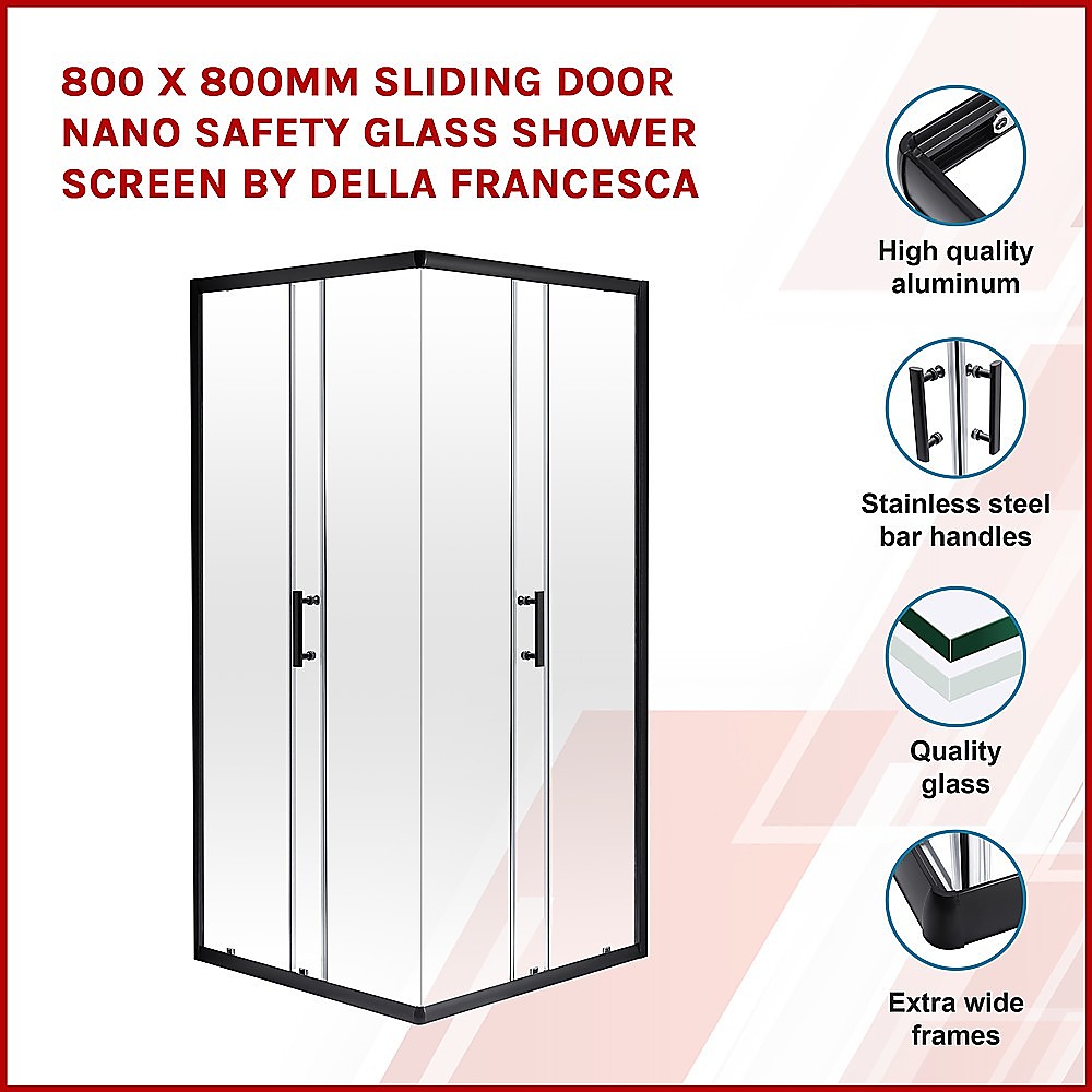 800 x 800mm Sliding Door Nano Safety Glass Shower Screen By Della Francesca — image 3