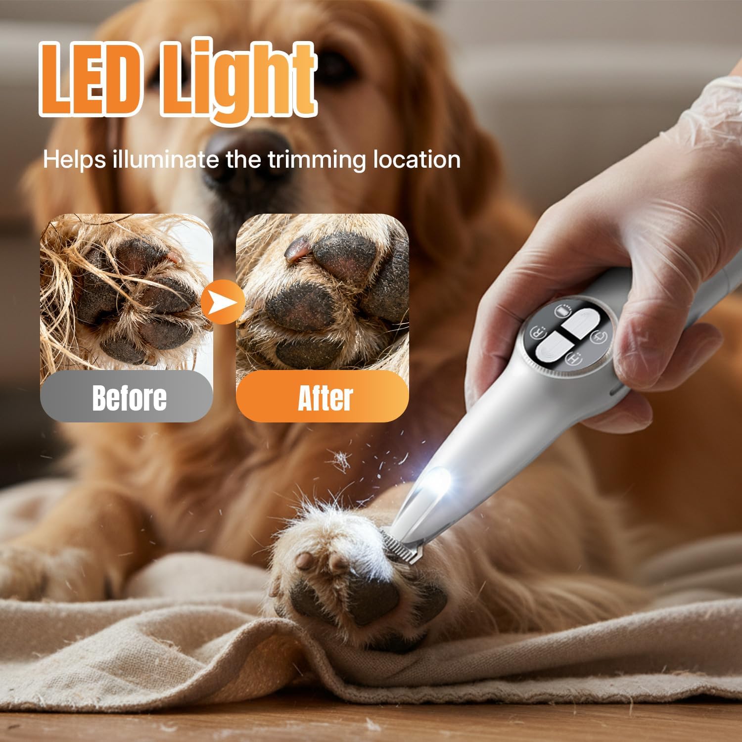 Petluno 2-in-1 Pet Grooming Trimmer with LED Light, Rechargeable Dog/Cat Hair Clipper, Grooming Tool, Electric Nail Grinder for Cats and Dogs, Pet Clipper — image 5
